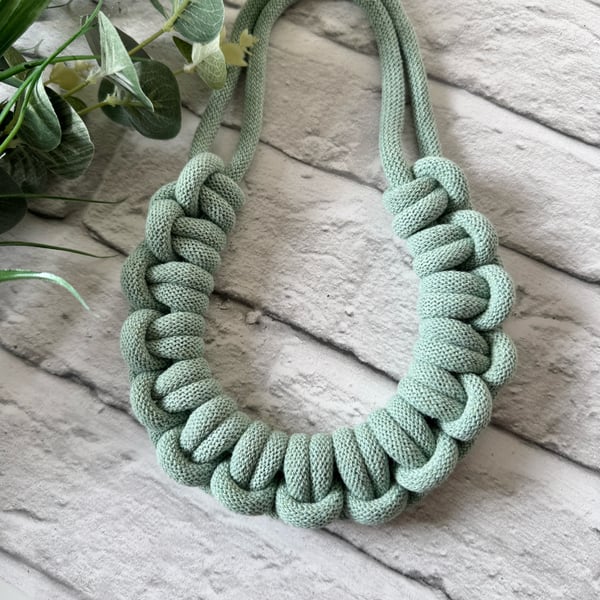 Chunky Woven Cotton Cord Necklace - Aloe Green