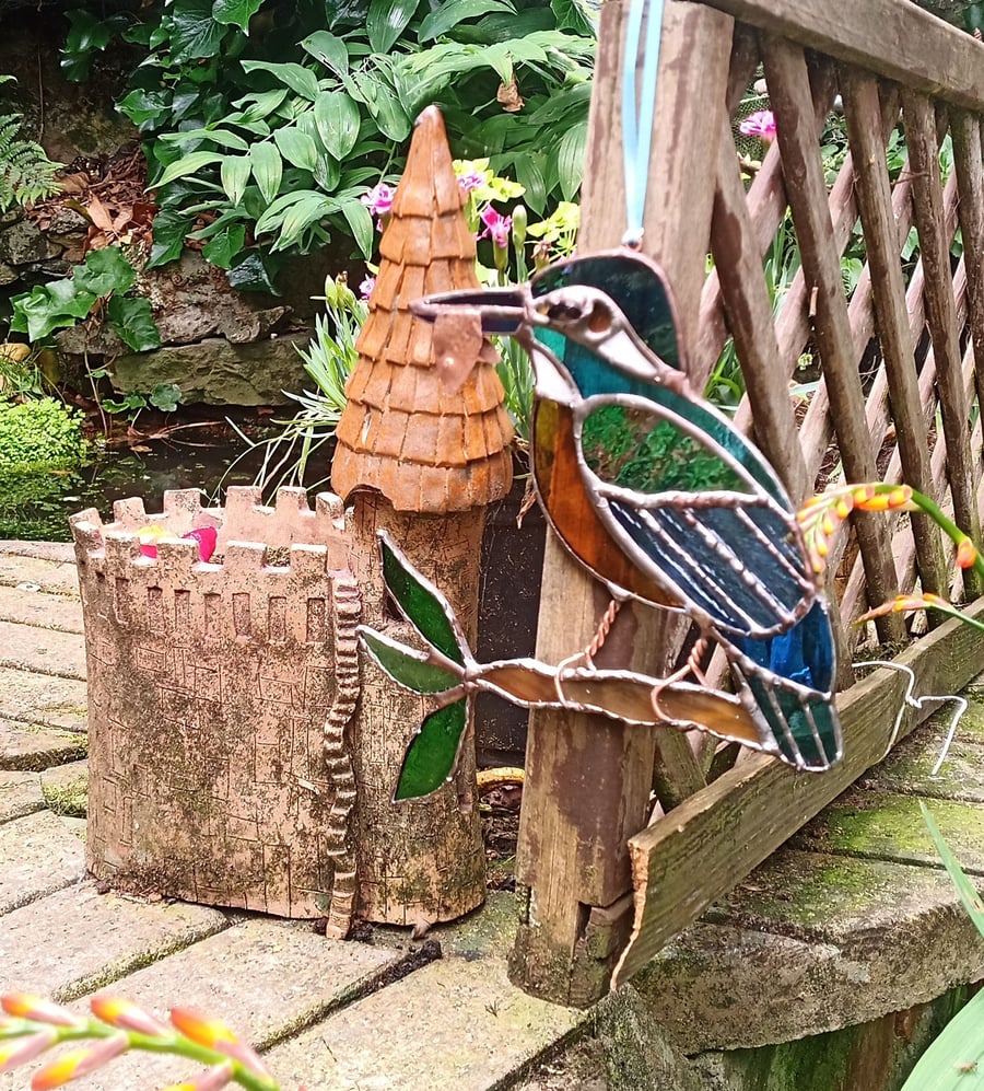 Kingfisher stained glass sun catcher hanging decoration