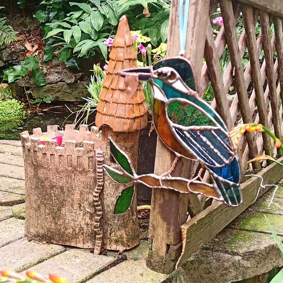 Kingfisher stained glass sun catcher hanging decoration