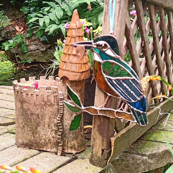 Kingfisher stained glass sun catcher hanging decoration