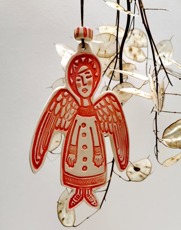 Ceramic Angel decoration in red - Christmas decoration