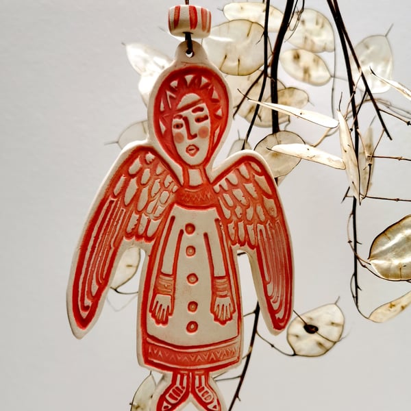 Ceramic Angel decoration in red - Christmas decoration