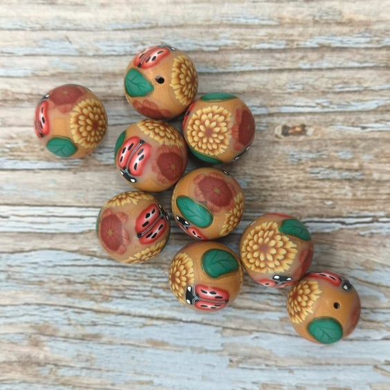 9 Caramel Ladybird-Ladybug and Flora Beads