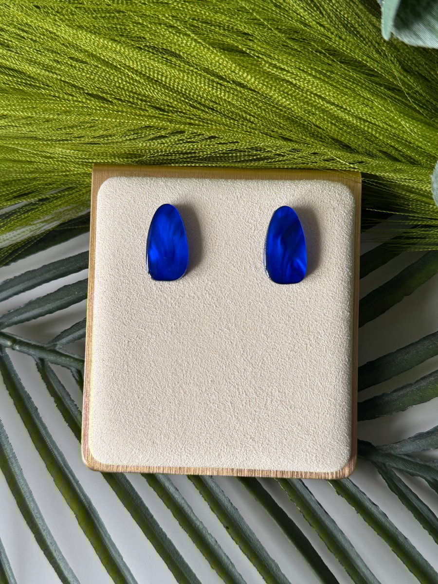 Organic Oval Studs - Blue Lagoon (small)