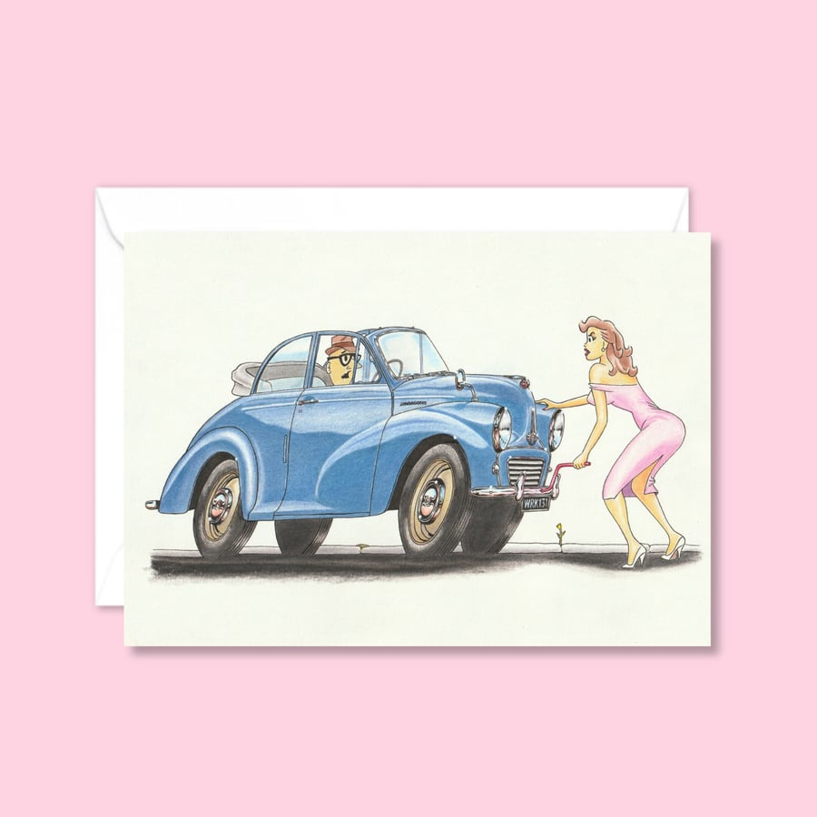 Mid Century Car Greetings Card: Original Pencil Illustration (319)