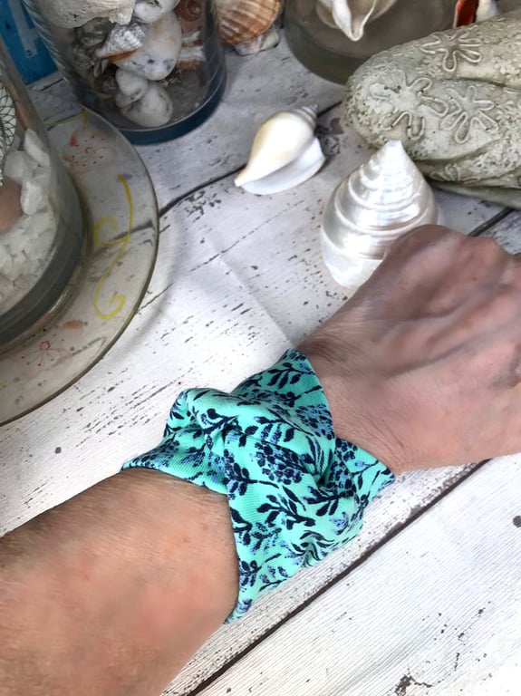 Pretty green turquoise fabric bracelet cuff, wristband summer jewellery 