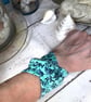 Pretty green turquoise fabric bracelet cuff, wristband summer jewellery  - Image 1