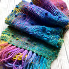 Hand dyed, spun and woven scarf Autumn Rainbow