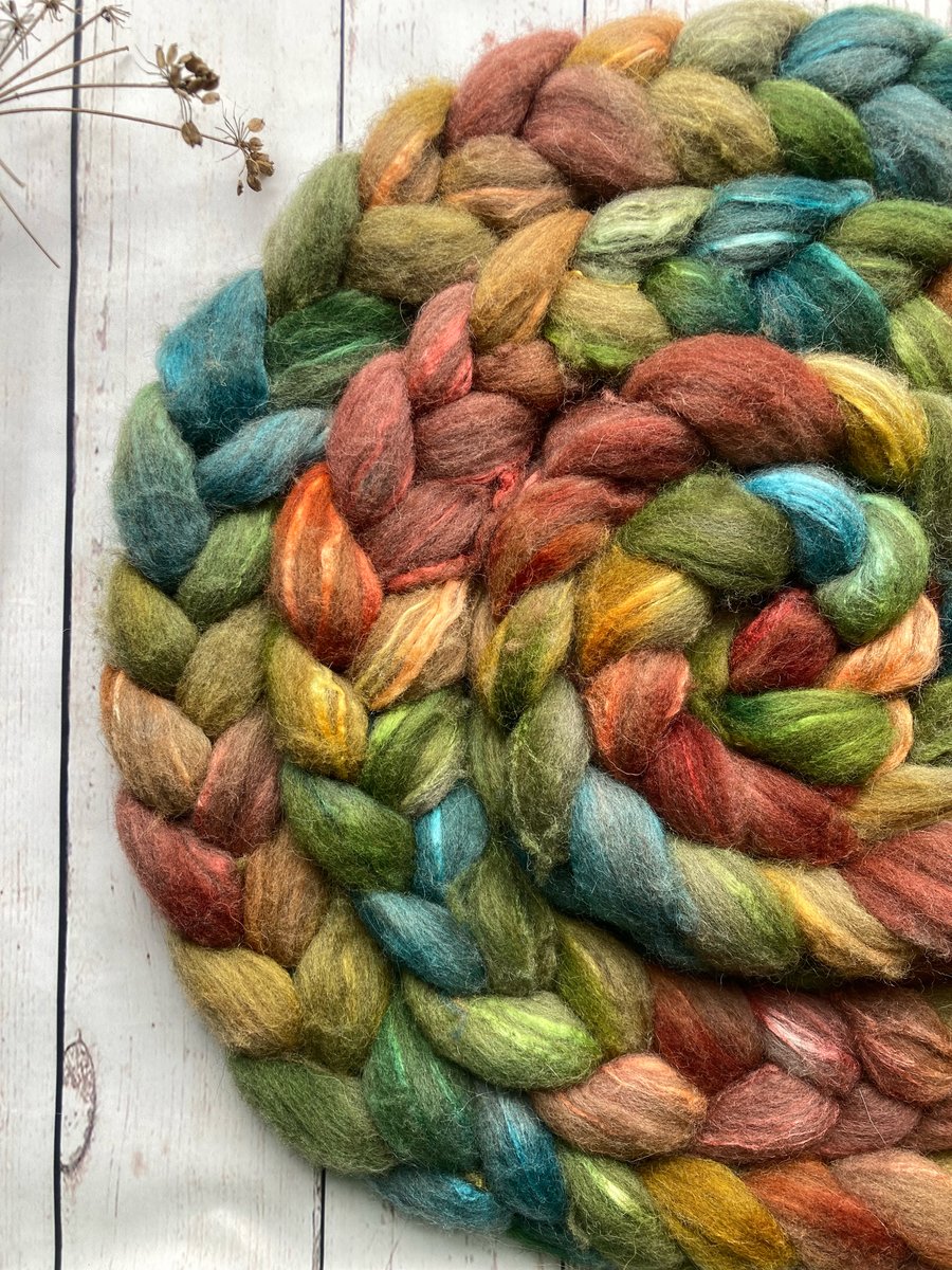 Spinning fibre grey Shetland and silk 100g Copper Tree