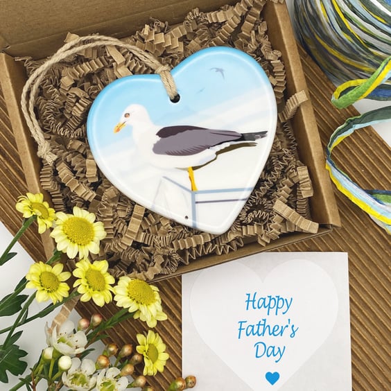 Seagull Ceramic Heart – Father's Day, Seaside Decoration, Customisable
