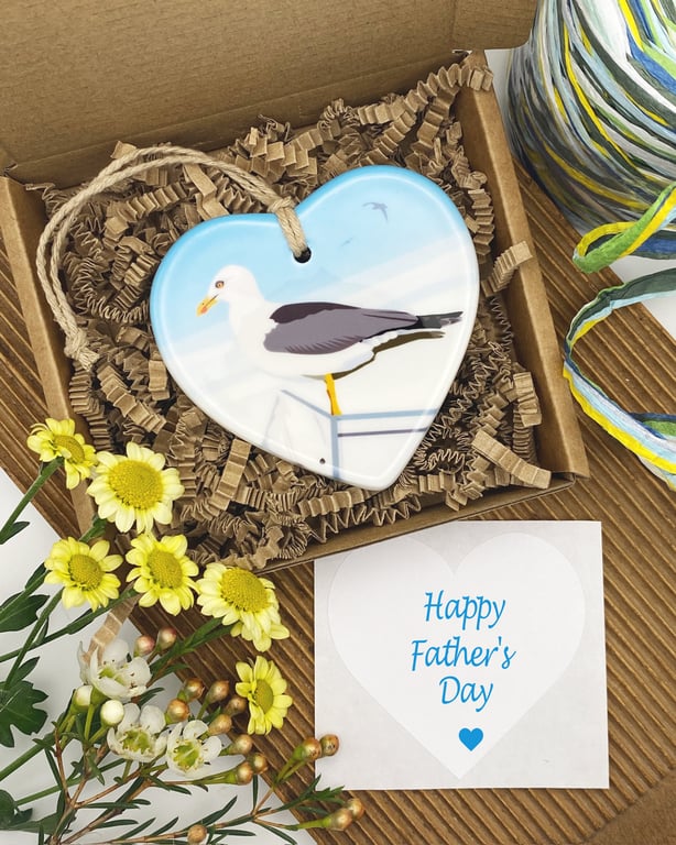 Seagull Ceramic Heart – Father's Day, Seaside Decoration, Customisable