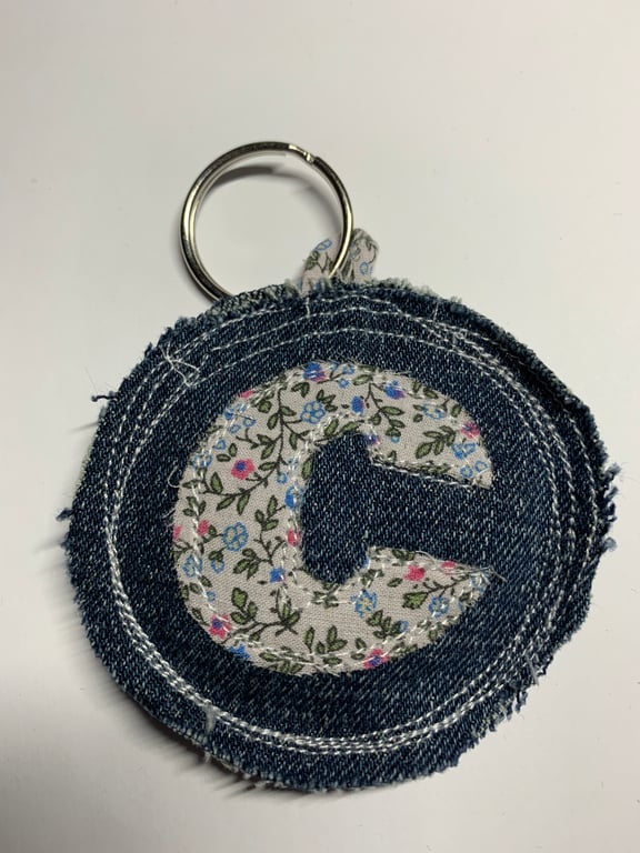 Upcycled denim key ring. Boho C