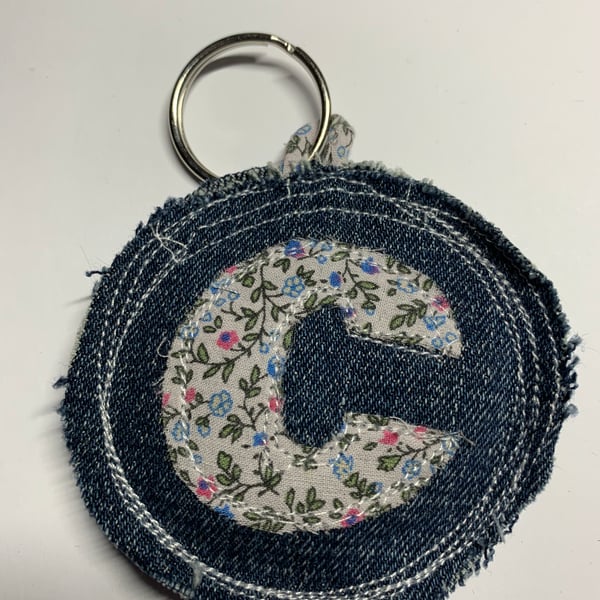 Upcycled denim key ring. Boho C