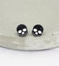 Titanium posts - Black glitter acrylic small skull stud earrings - Image 5