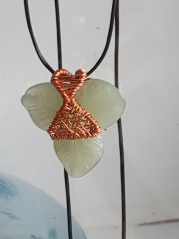 New Jade and woven copper wire pendant 