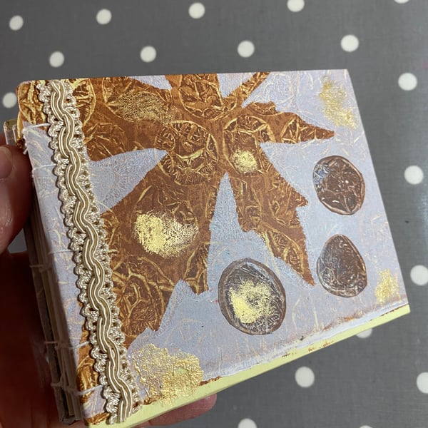 Handmade Coptic stitch notebook, sketchbook, Sycamore leaf design print journal