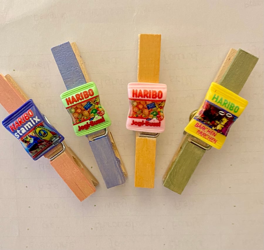 Set of 4 Haribo Jelly Packet Sweet Treats Magnetic Clip Fridge Organisers