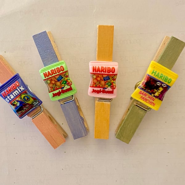 Set of 4 Haribo Jelly Packet Sweet Treats Magnetic Clip Fridge Organisers