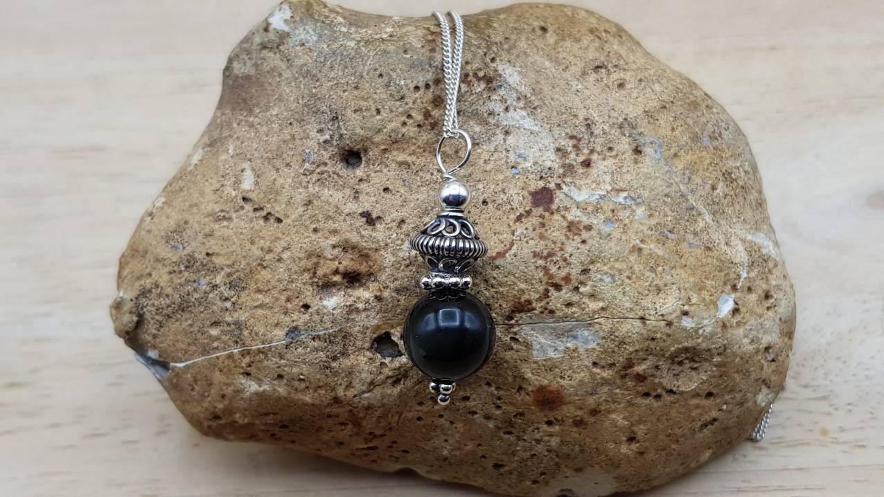 Minimalist Rainbow Obsidian pendant necklace