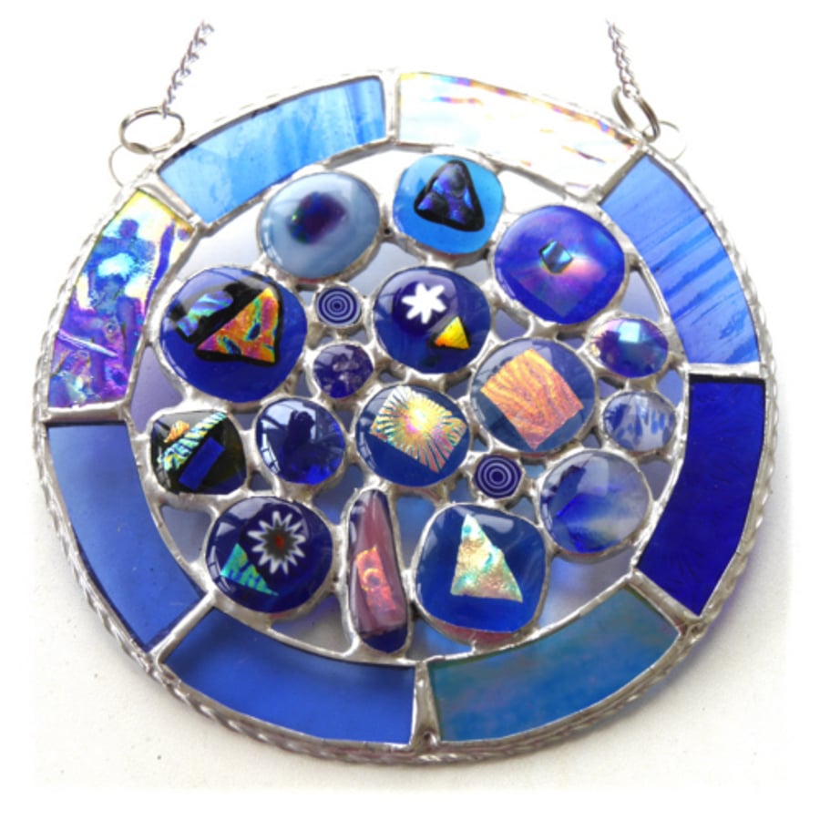 Blue Water Suncatcher Stained Glass Abstract Handmade fused 002