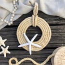Coastal starfish natural rope wreath , nautical beach bedroom wall art