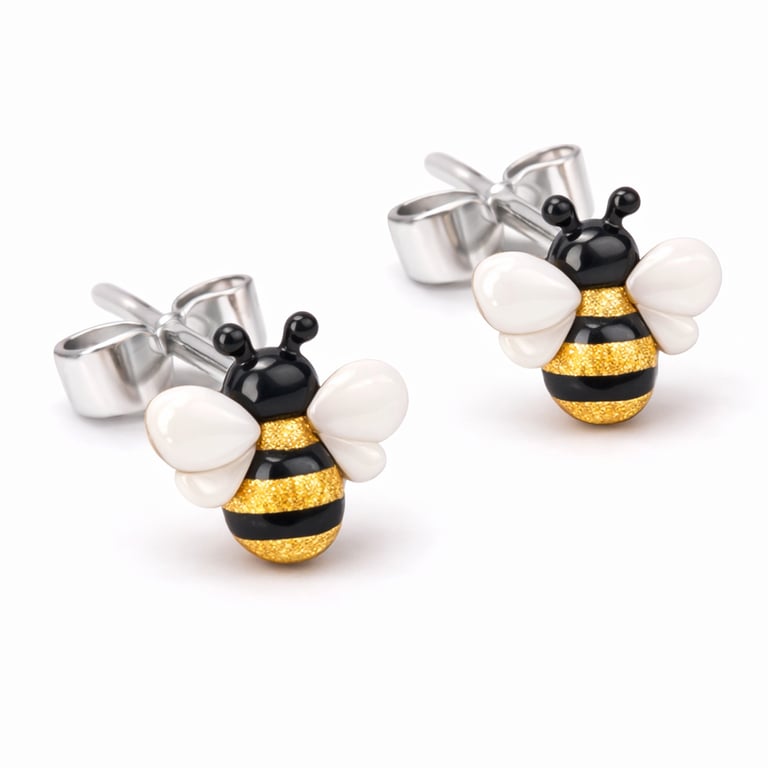 Bee Stud Earrings – Handmade Clay Gold Stripe Sterling Silver Posts