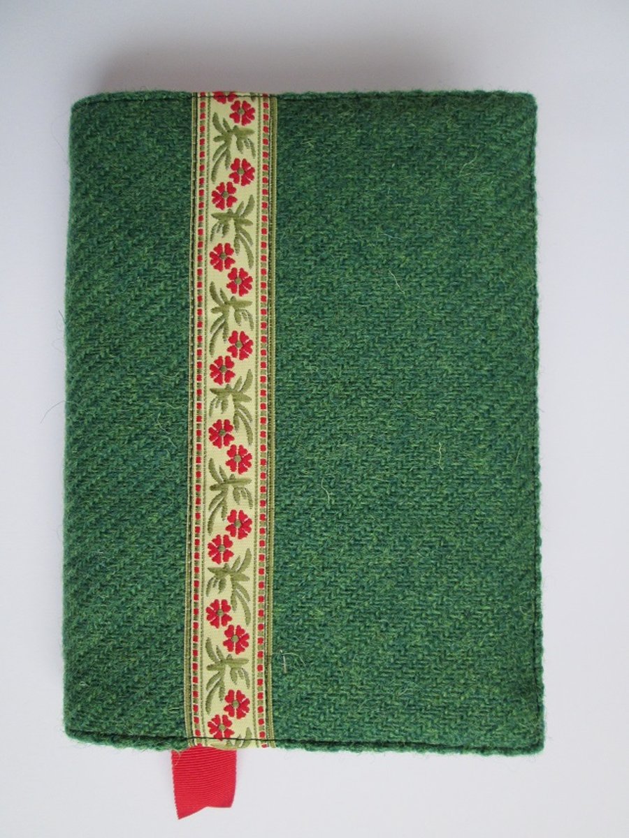 A6 'Harris Tweed' Reusable Notebook Cover - Green with Woven Braid