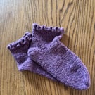 Pair of purple crochet socks made from recycled wool blend yarn, size 5