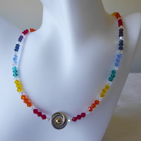 Rainbow Faceted Bead Necklace with Dragon Eye 