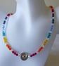 Rainbow Faceted Bead Necklace with Dragon Eye 