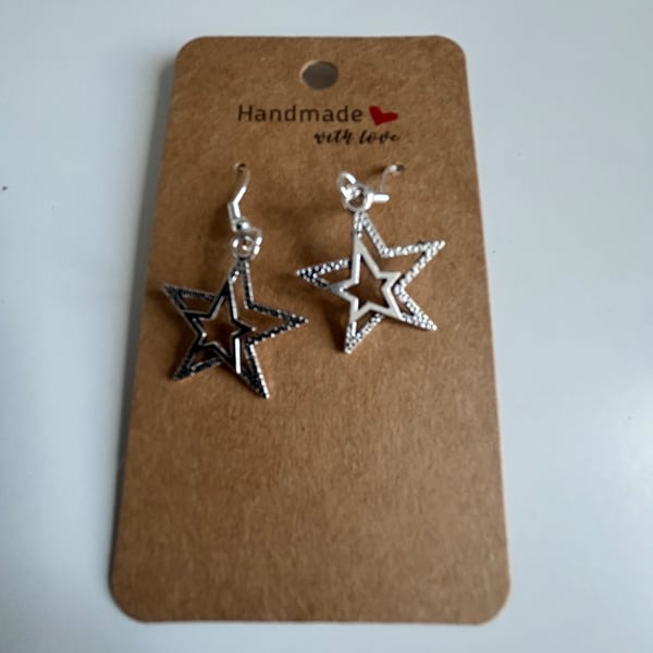 Sterling Silver Earrings - Double Stars - Brand New & Sealed!! 
