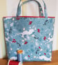 Christmas gift bag: dancing hares on blue  - Image 1