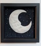 Sleepy waning crescent moon textile picture