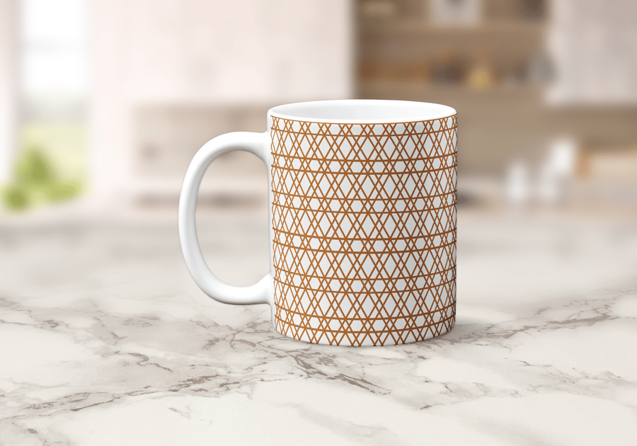 White with a Copper Lines Geometric Design, Tea Coffee Cup