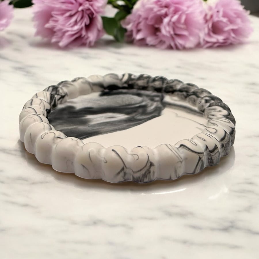 Black and Grey Marbled Decorative Tray With Raised Bubble Edge Design