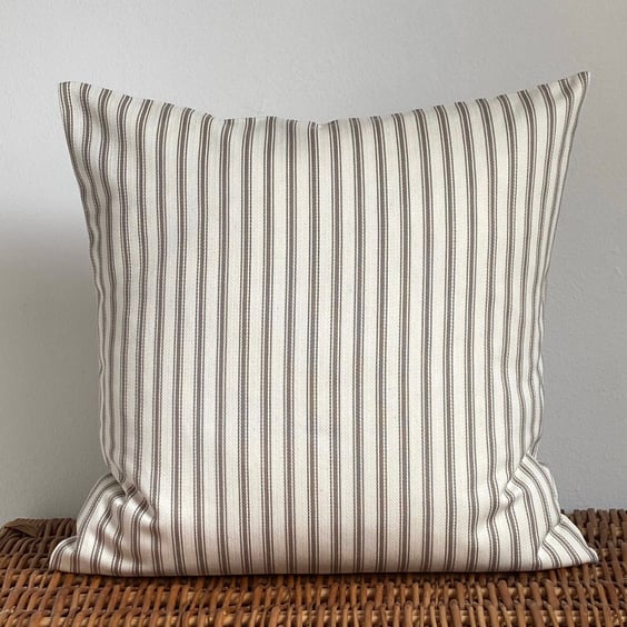 Ticking Cushion Cover with Beige and Cream Stripes 16” x 16”