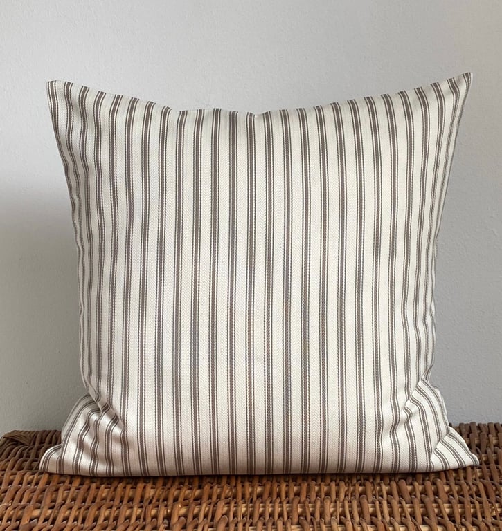Ticking Cushion Cover with Beige and Cream Stripes 16” x 16”