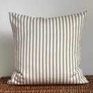 Ticking Cushion Cover with Beige and Cream Stripes 16” x 16”