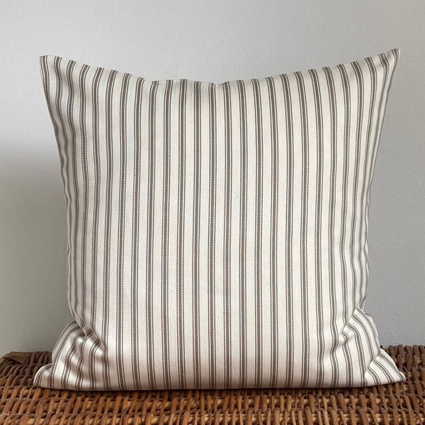 Ticking Cushion Cover with Beige and Cream Stripes 16” x 16”