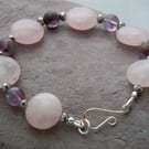 Sterling silver, Rose Quartz & Rutilated Quartz bracelet