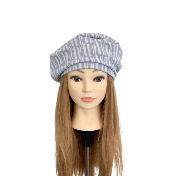 Light Blue Knit Fabric French Beret Hat Comfortable Soft Knit Jersey Chic Hat 