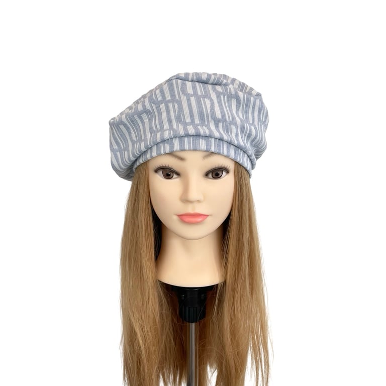 Light Blue Knit Fabric French Beret Hat Comfortable Soft Knit Jersey Chic Hat 