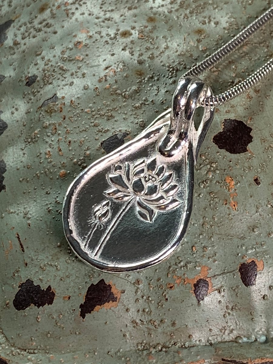Handmade Recycled Fine Silver flower Pendant, and chain FREE UK POSTAGE