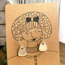 Fine Silver drop earrings with hand drawn gift card