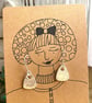 Fine Silver drop earrings with hand drawn gift card