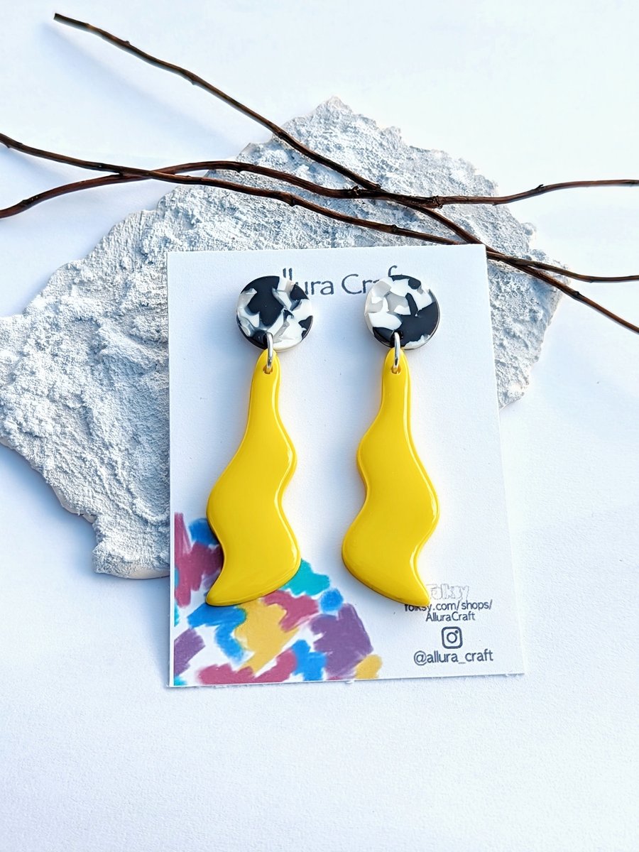 Bright Yellow Wave Earrings