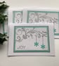 CHRISTMAS CARDS, pack of 4, ' Joy'. Aqua blue, silver . Flourish. Snowflake. - Image 1