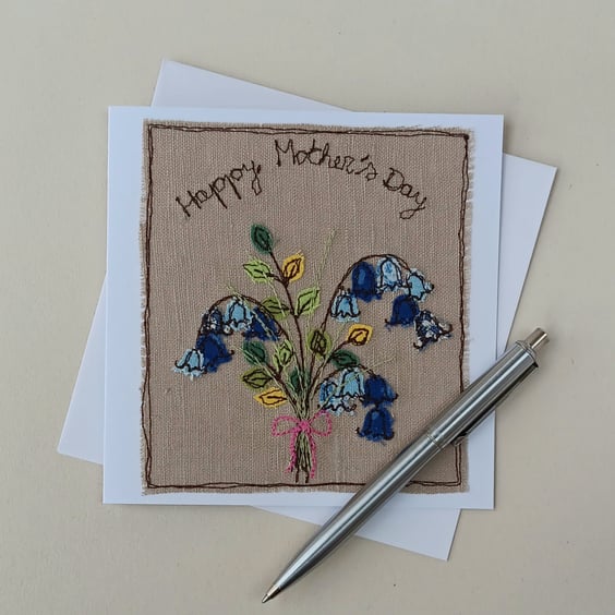 Mother's Day Card with Embroidered Bouquet of Bluebells 