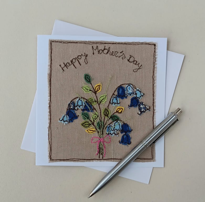 Mother's Day Card with Embroidered Bouquet of Bluebells 
