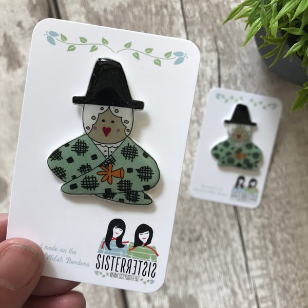 Welsh Lady Head & Shoulders - hand made Pin, Badge, Brooch